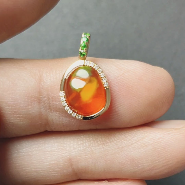 Red Fire Opal, Diamond Tsavorite Necklace