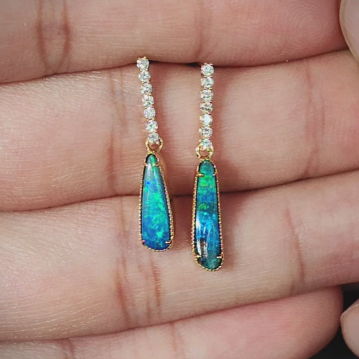 Elegant Boulder Opal Diamond Drop Earrings