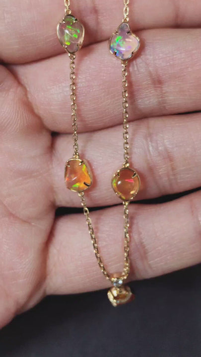 Stylish Five Charms Fire Opal Diamond Necklace