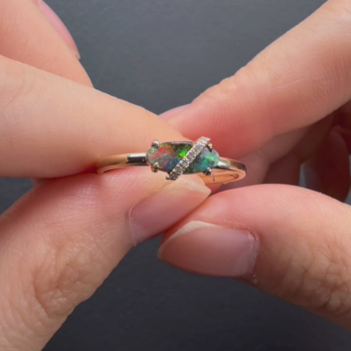 Natural Boulder Opal Ring with Diamonds