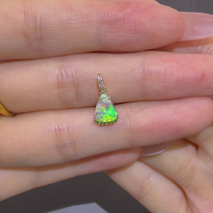 Australian Boulder Opal Diamond Tsavorite Pendant Necklace