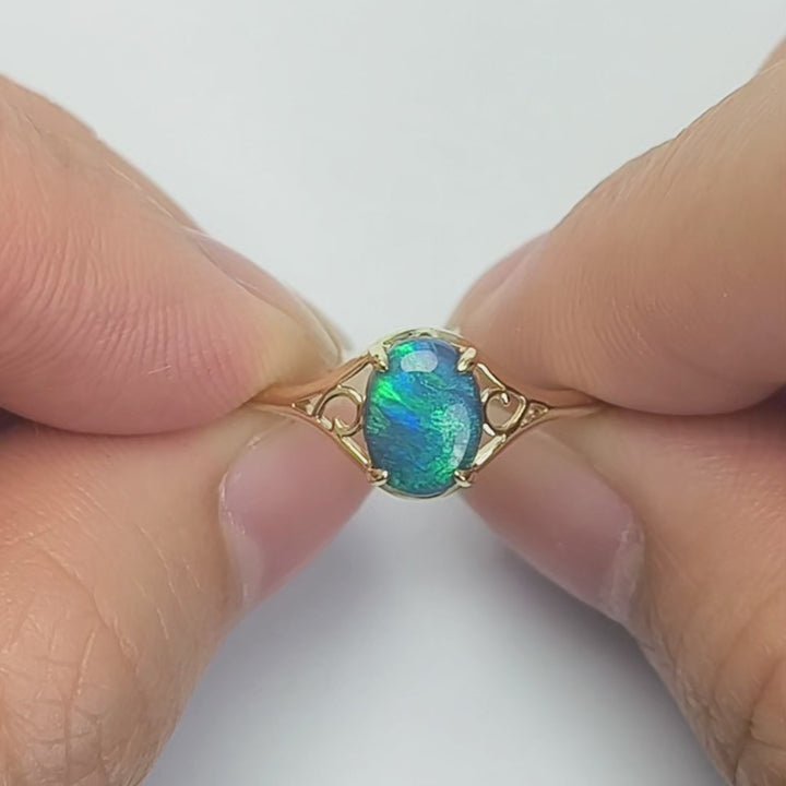 Vintage Inspired Black Opal Engagement Ring