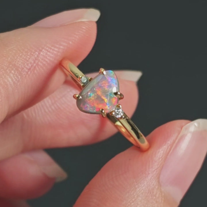 Black Opal & Diamond Engagement Ring 14K