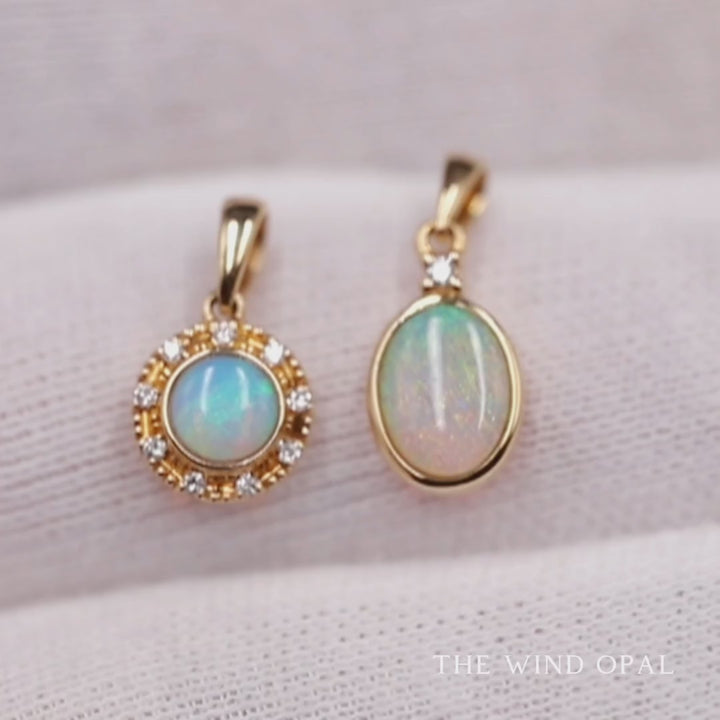 Round Opal Diamond Necklace