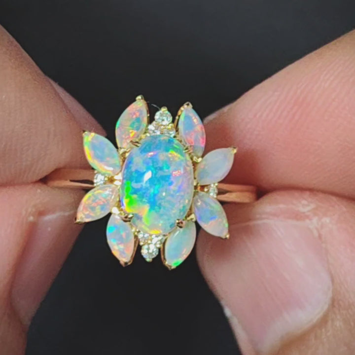 Unique Design Black Opal Diamond Ring
