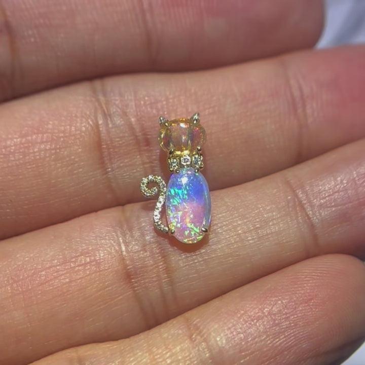 Cat Fire Opal & Diamond Necklace