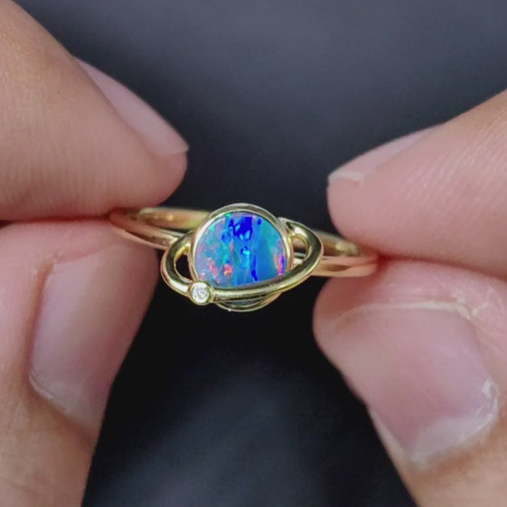 Earth Moon Design Opal & Diamond Ring