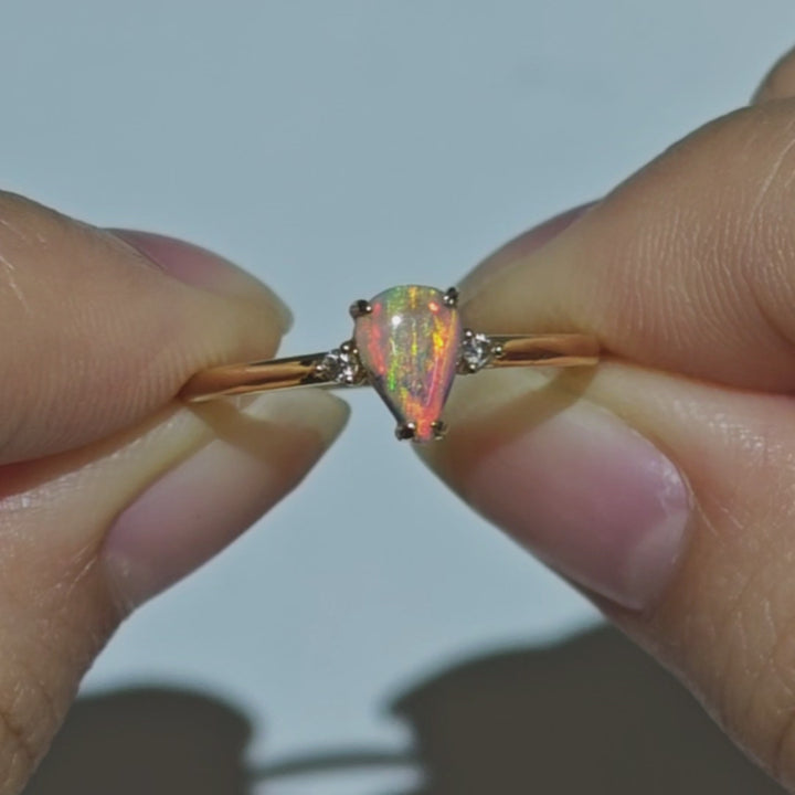 Semi-Black Opal Diamond Ring 14K