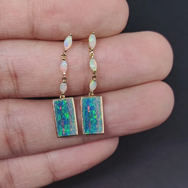 Rectangle Solid Opal & Marquise Opal Drop Earrings