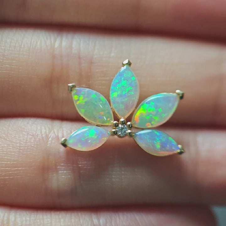 Solid Opal Diamond Pendant Necklace 14K Yellow Gold