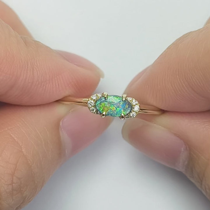 Minimalist Black Opal & Diamond Engagement Ring