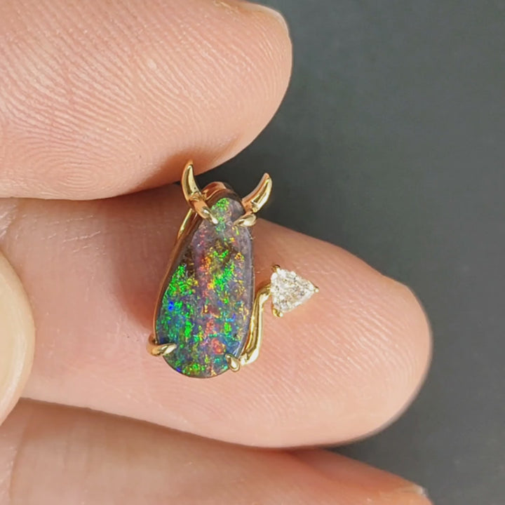 I Love You, Little Devil - Boulder Opal Diamond Necklace