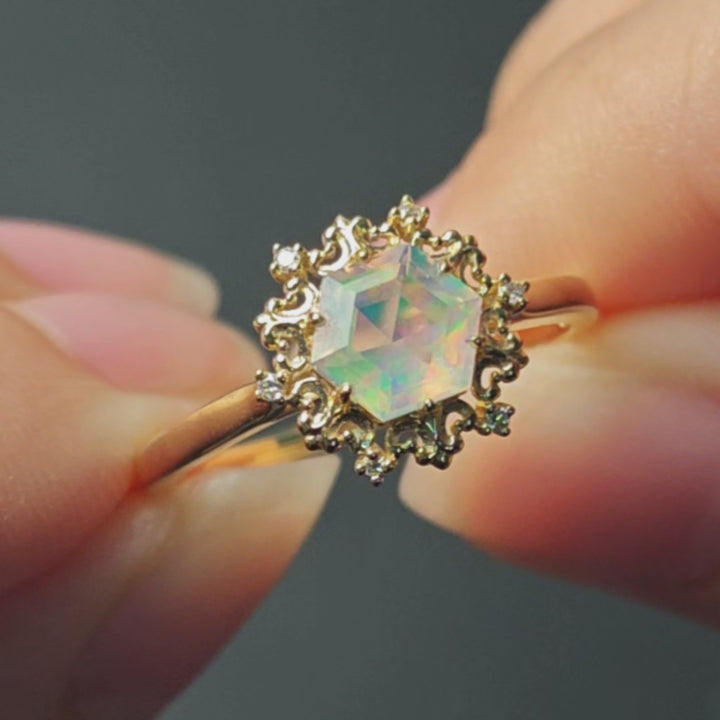 Mexican Fire Opal Diamond Engagement Ring 14K
