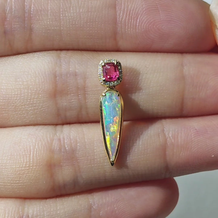 Pink Spinel & Australian Solid Opal Diamond Necklace