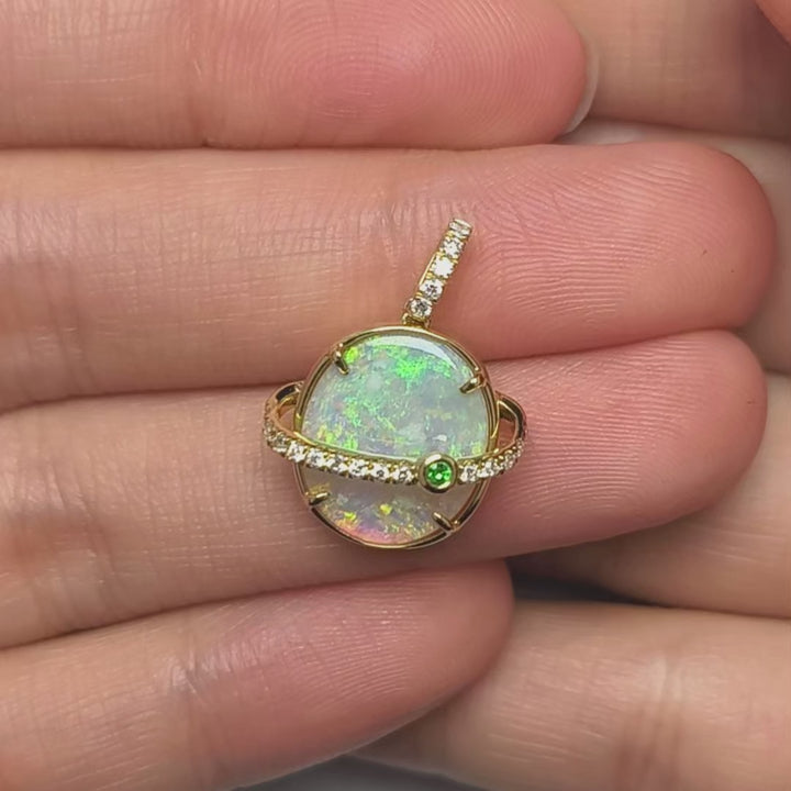 The Saturn - Opal & Diamond Tsavorite Necklace