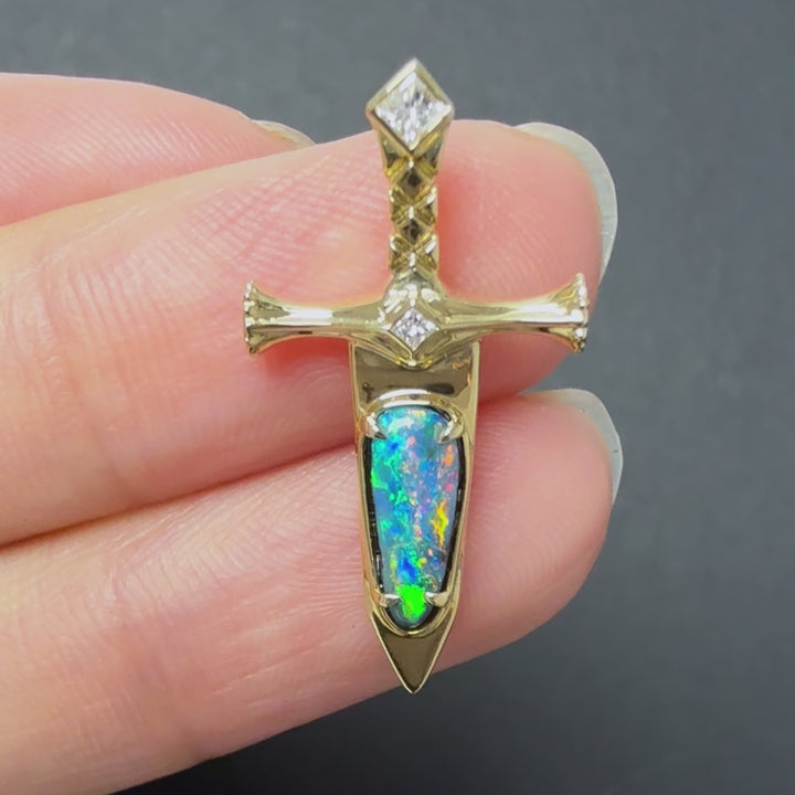 Knight Sword Opal Necklace