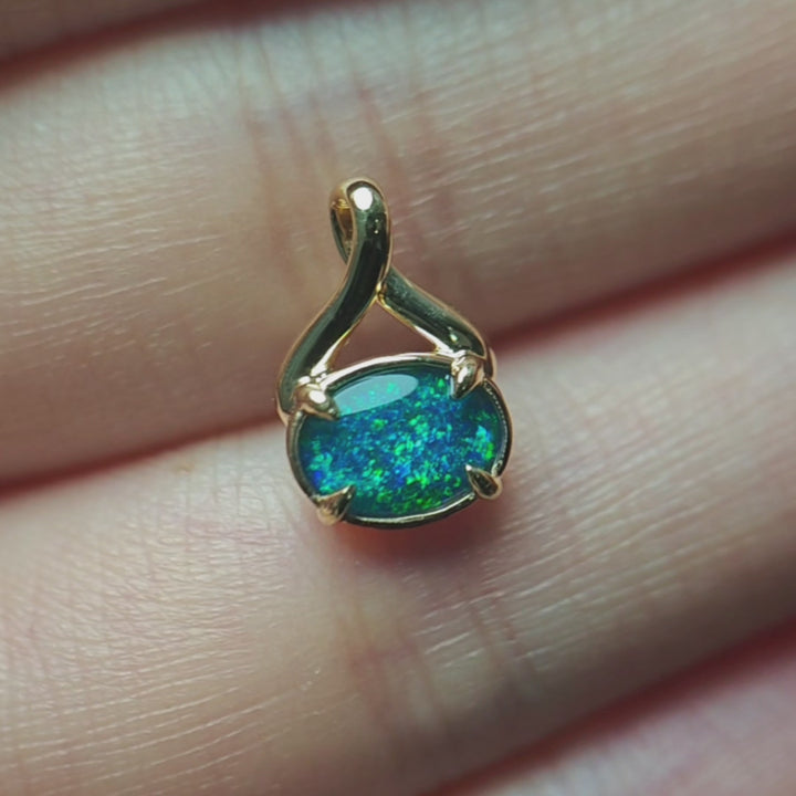 Minimalist Australian Triplet Opal Necklace in 14K Yellow Gold