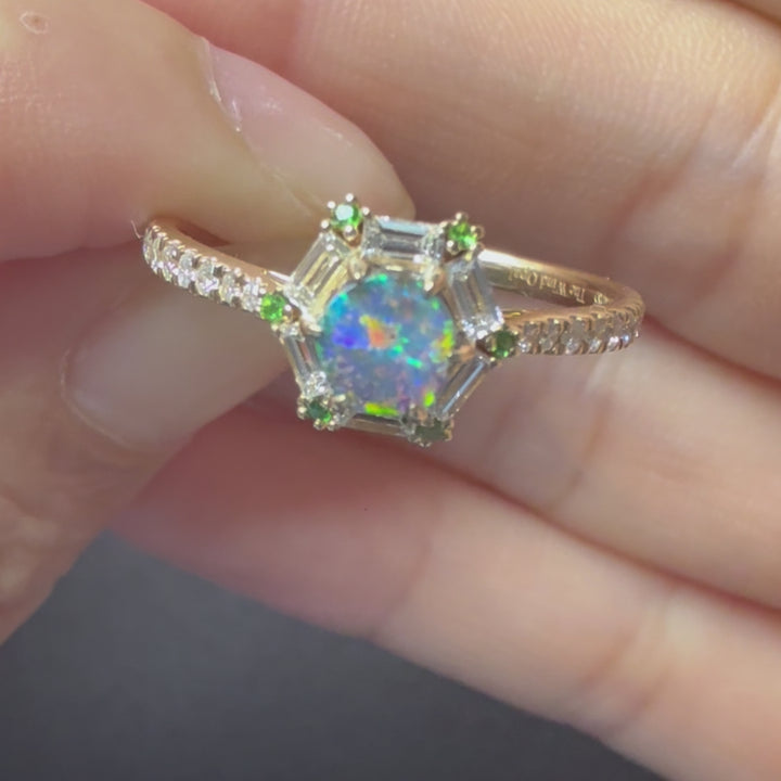 The One - Black Opal, Baguette Cut Diamond Engagement Ring