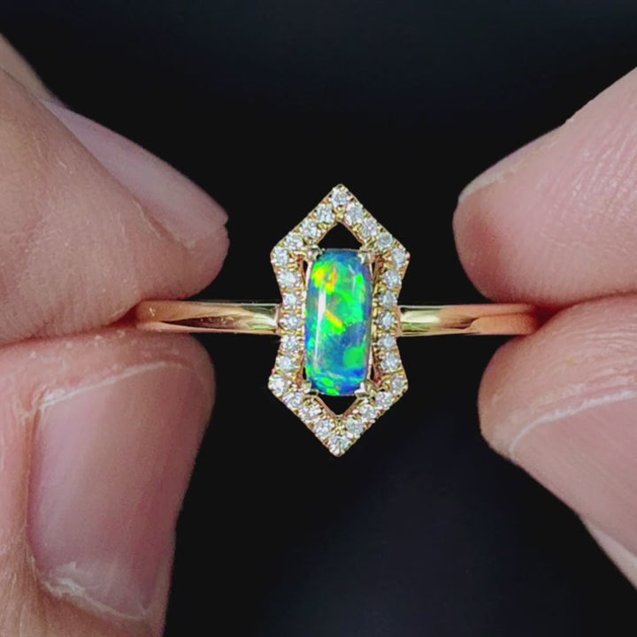 Ethereal Prism - Halo Diamond Black Opal Engagement Ring