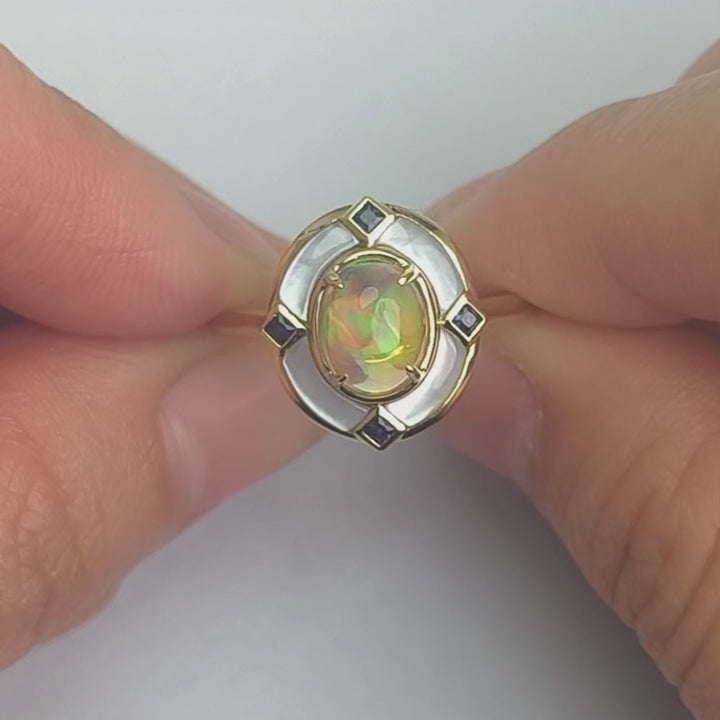Top Fire Opal Art Deco Style Sapphire Engagement Ring