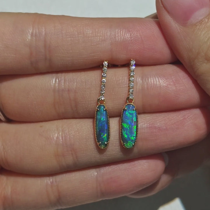 Australian Black Opal Diamond Drop Earrings