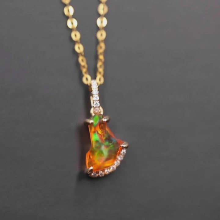 Diamond Fire Opal Pendant