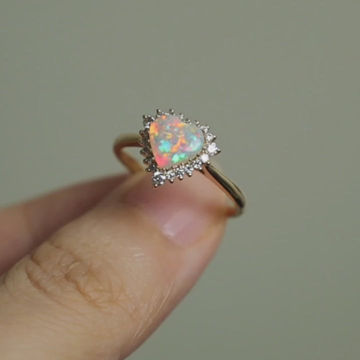 Stunning Heart Opal Halo Diamond Engagement Ring