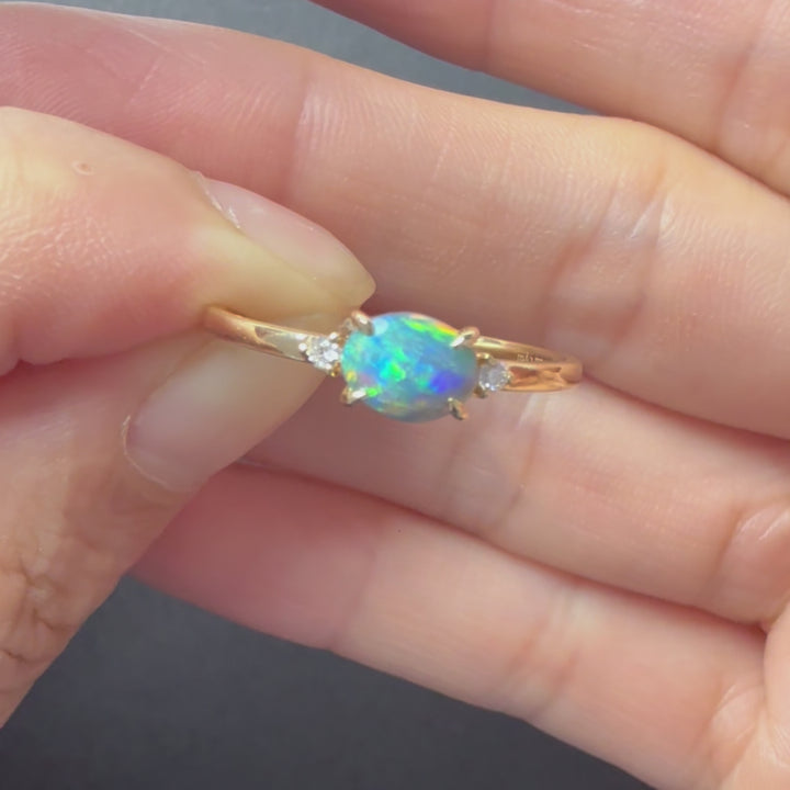 Classic Three Stones Black Opal Diamond Ring