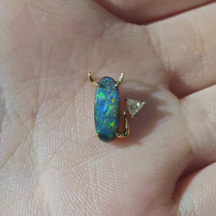 Australian Boulder Opal Diamond Pendant Necklace