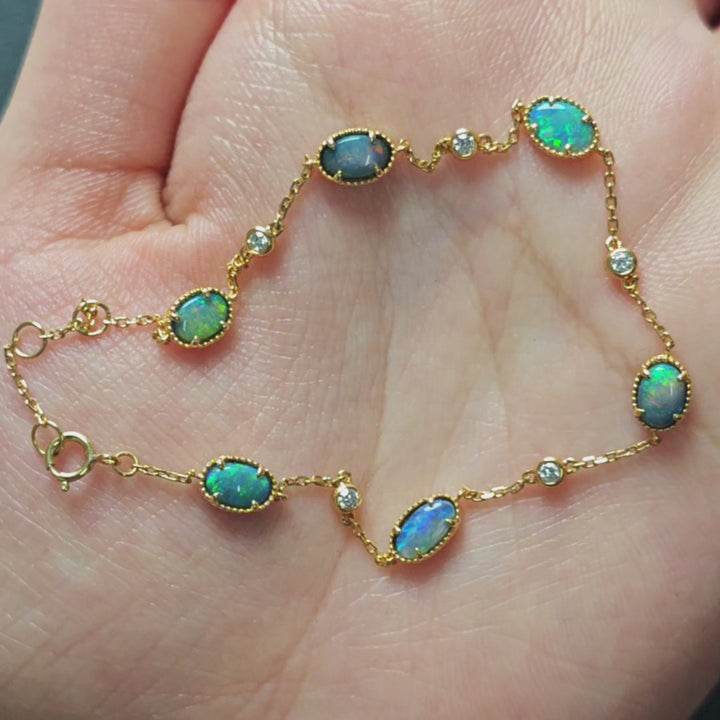 18K Gold Australian Black Opal Diamond Bracelet