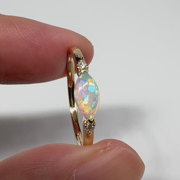 Marquise Solid Opal Diamond Engagement Ring