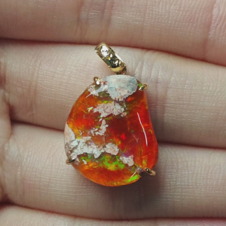 Rare Find Matrix Fire Opal & Diamond Necklace