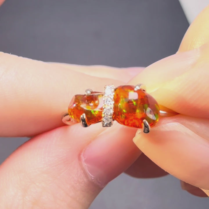 Ribbon Wrapped Fire Opal Diamond Engagement Ring
