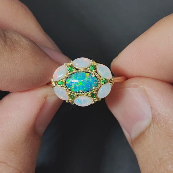 Doublet Opal Marquise White Opal Tsavorite Ring
