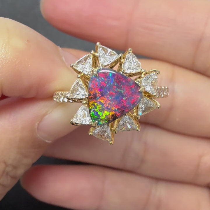 La Estrella - Halo Trillion Diamond Boulder Opal Engagement Ring