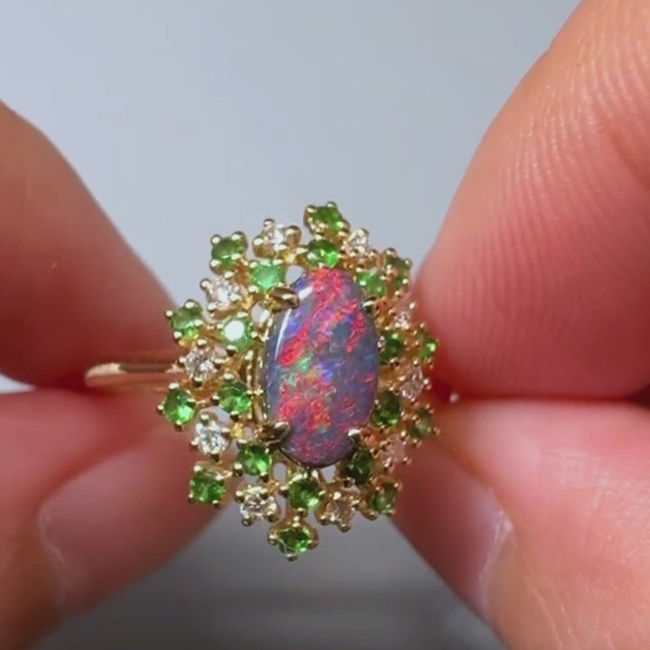 Firework Black Opal & Diamond Engagement Ring