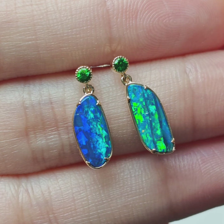 Doublet Opal Tsavorite Drop Earrings