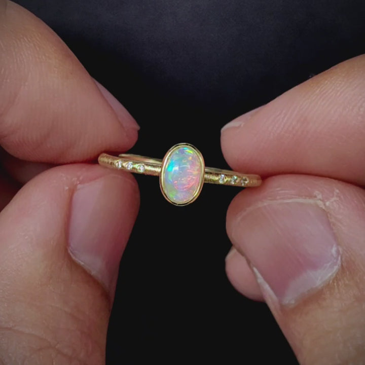 Matte Finish Engagement Ring Opal Diamond 