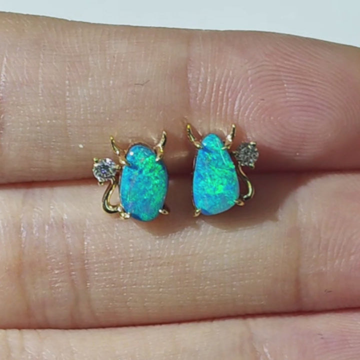 Australian Boulder Opal Diamond Stud Earrings