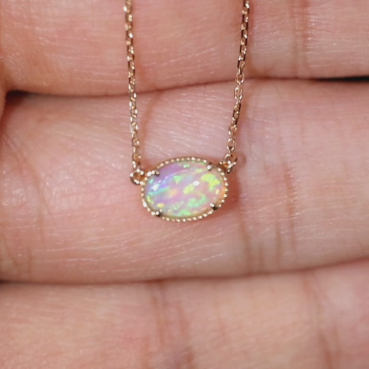 Minimalist Oval Shaped Solid Opal Necklace