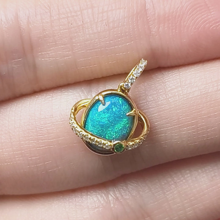 The Saturn - Black Opal Diamond Pendant