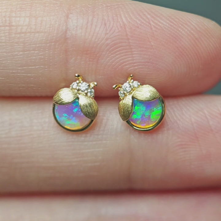 Lady Bug - Australian Opal Diamond Stud Earrings