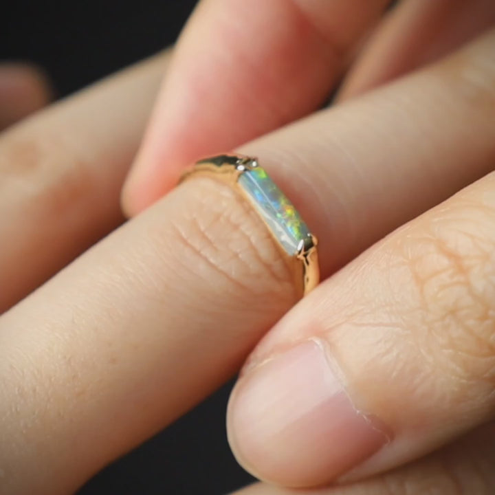 Minimalist Rectangle Australian Black Opal Engagement Ring