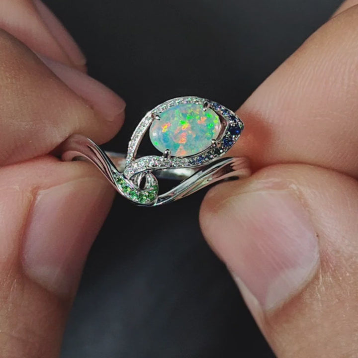 Peacock Dream - Opal Diamond Engagement Ring