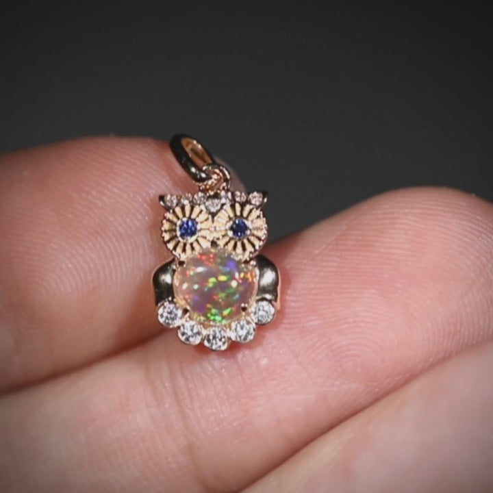 Owl Design Fire Opal Necklace