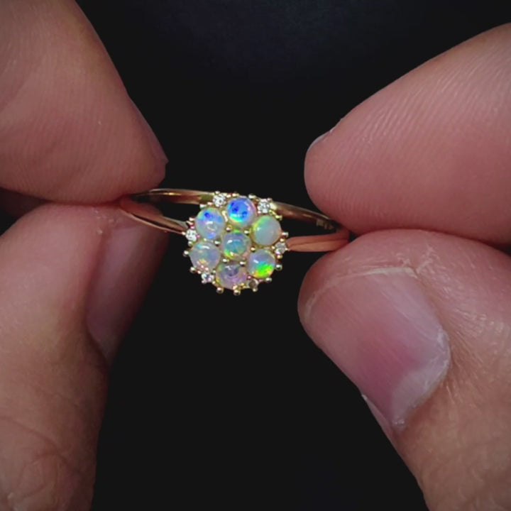 Cluster Engagement Ring Solid Opal & Diamond