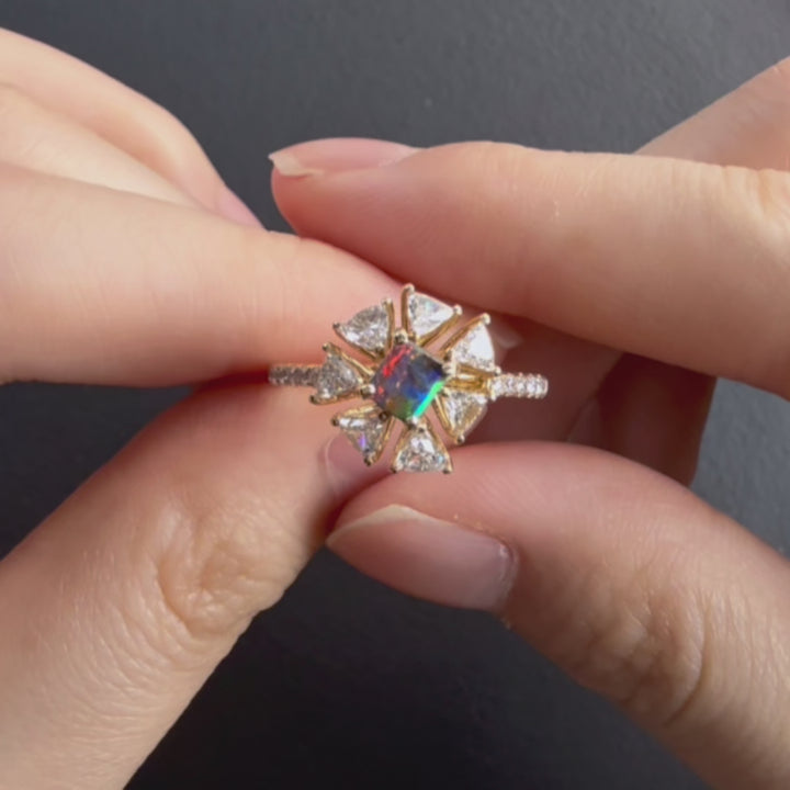 La Estrella - Halo Trillion Diamond Boulder Opal Engagement Ring
