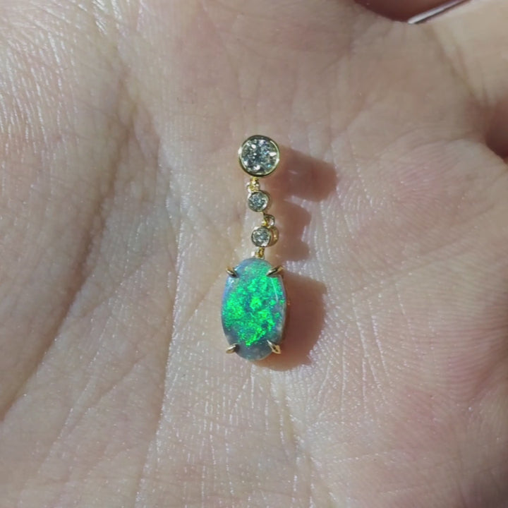 Australian Black Opal Diamond Necklace 14K Yellow Gold