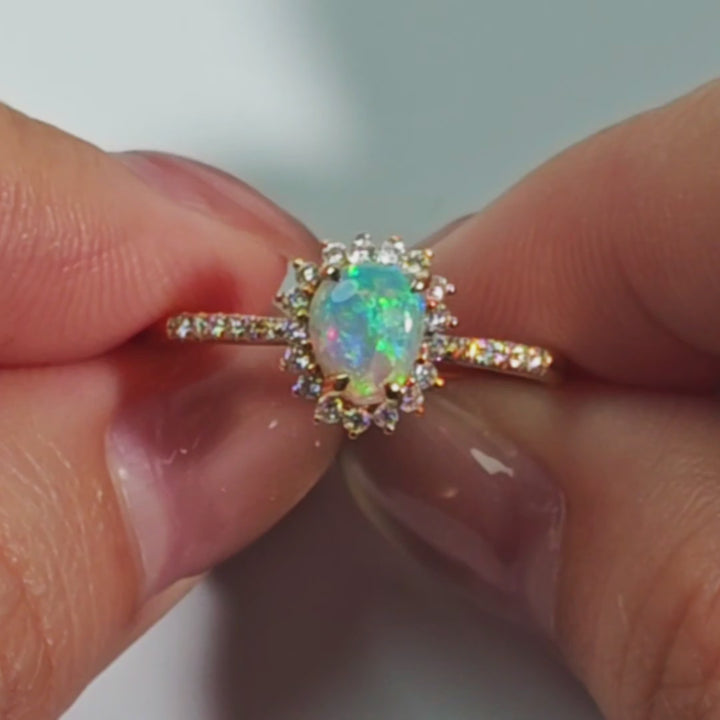 Australian Opal & Diamond Halo Engagement Ring