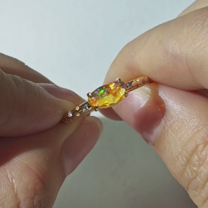 Engagement Ring with Mexican Fire Opal and Diamonds Promise Ring